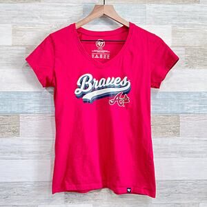 Atlanta Braves '47 V Neck Graphic Logo Tee Red MLB Cotton Jersey Womens Small